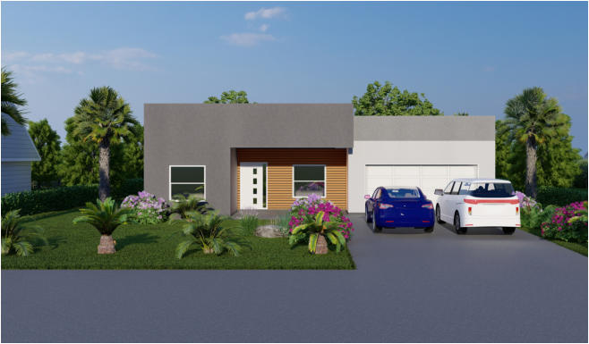 Front view of a Full Solar Home, with no solar panels visible.